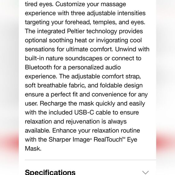 Sharper Image RealTouch Eye Mask Hot + Cold Massager - Picture 8 of 11